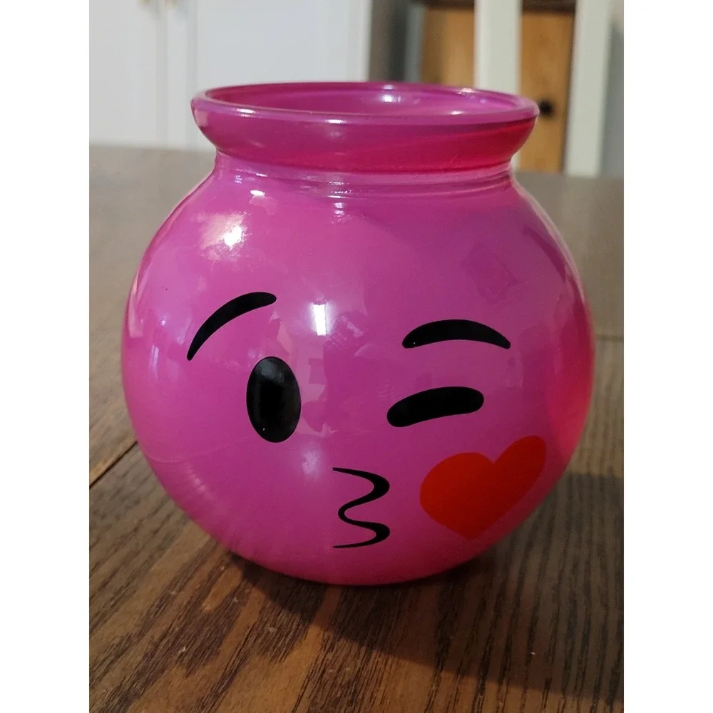 Pink Glass Emoji Kiss Small Vase Hand Blown 3 1/2 Inches Tall